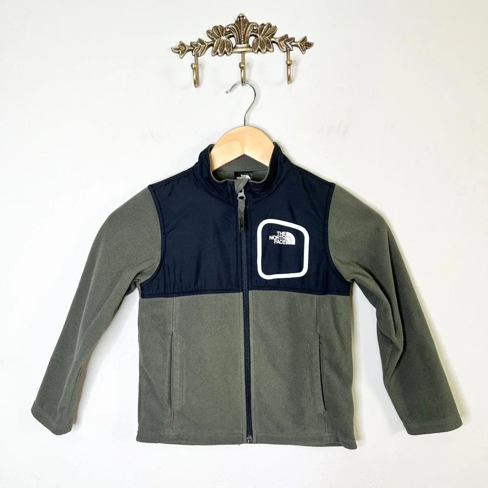 The North Face Jacket Denali Fleece Toddler Size 5T Green Black Full Zip Warm